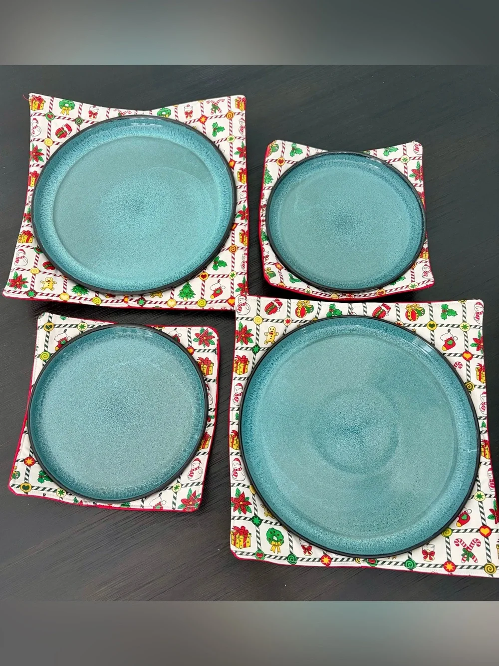 Festive Holiday Quilted Plate Cozies- Red & Green
